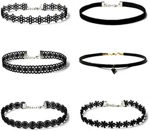6 count Necklaces Black  Choker Set Classic Gothic  Lace Chokers