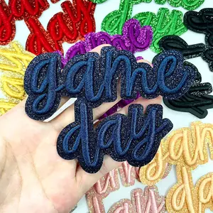 CY 8PCS Navy 3D GAME DAY Iron On Patches with Glitter Edge Embroidered Letter Applique for DIY Trucker Hats Clothes Jackets Jeans Backpacks