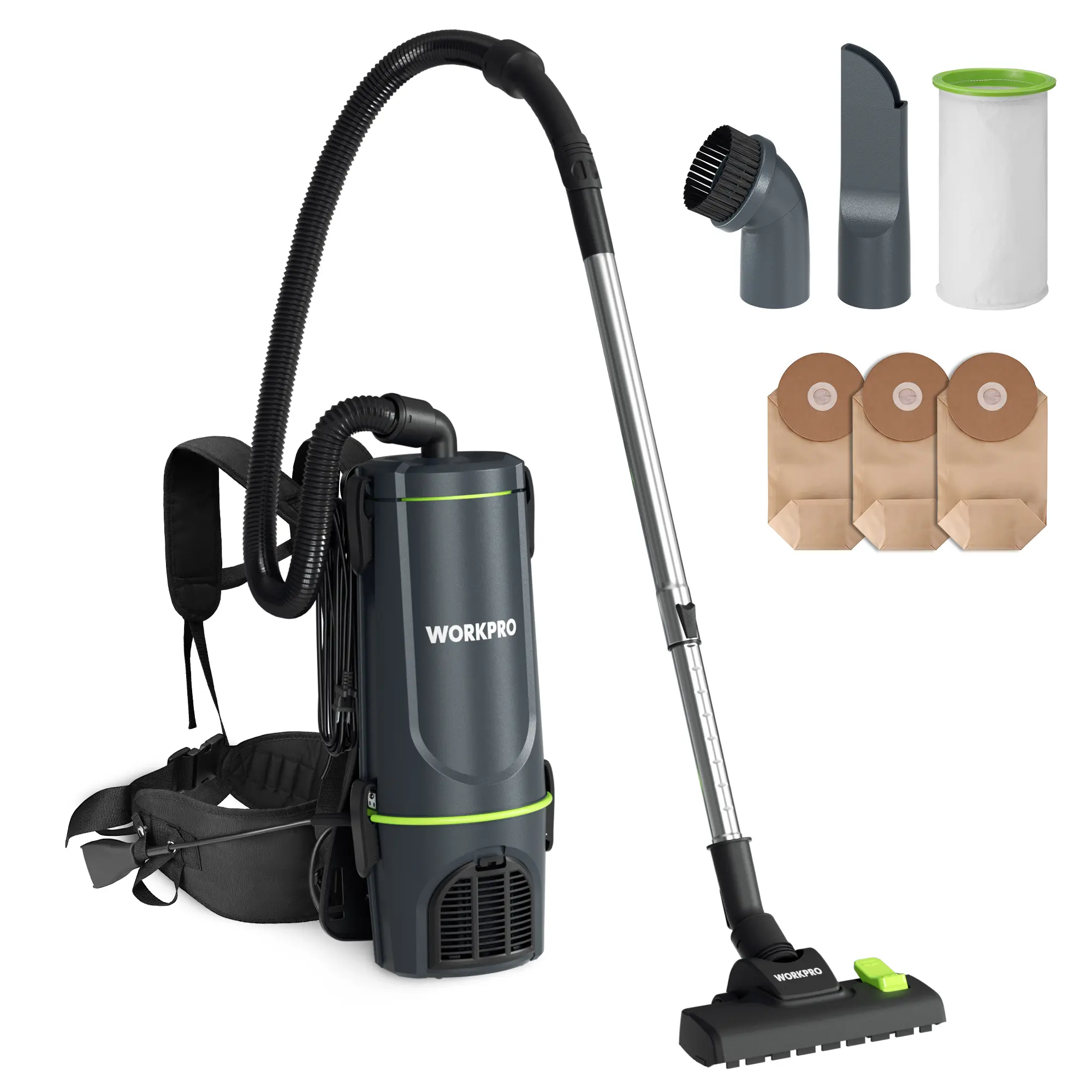 #blackfriday WORKPRO Commercial Backpack Vacuum Cleaner - 1200W Motor, 6-Quart Capacity, 23-ft Cord, Lightweight for Stairs, Carpets, Hard Floors