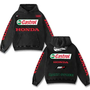 Retro Honda Racing Washed Hoodie Motor World Champion Enthusiast Apparel Streetwear Racing Team Super Motorsports Clothing Riders Motocross Off-Road Dirt Bike Fan Gear Cotton For Moto Fan Menswear Breathable Pullover