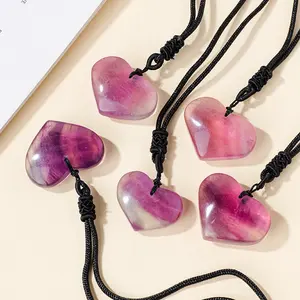 Crystal Fluorite Heart Necklace Pendant Healing Natural Crystal Stone Gemstone Gorgeous Energy Jewelry Souvenir Valentine Anniversary Love Girlfriend Boyfriend Christmas Halloween Birthday Gift New Year