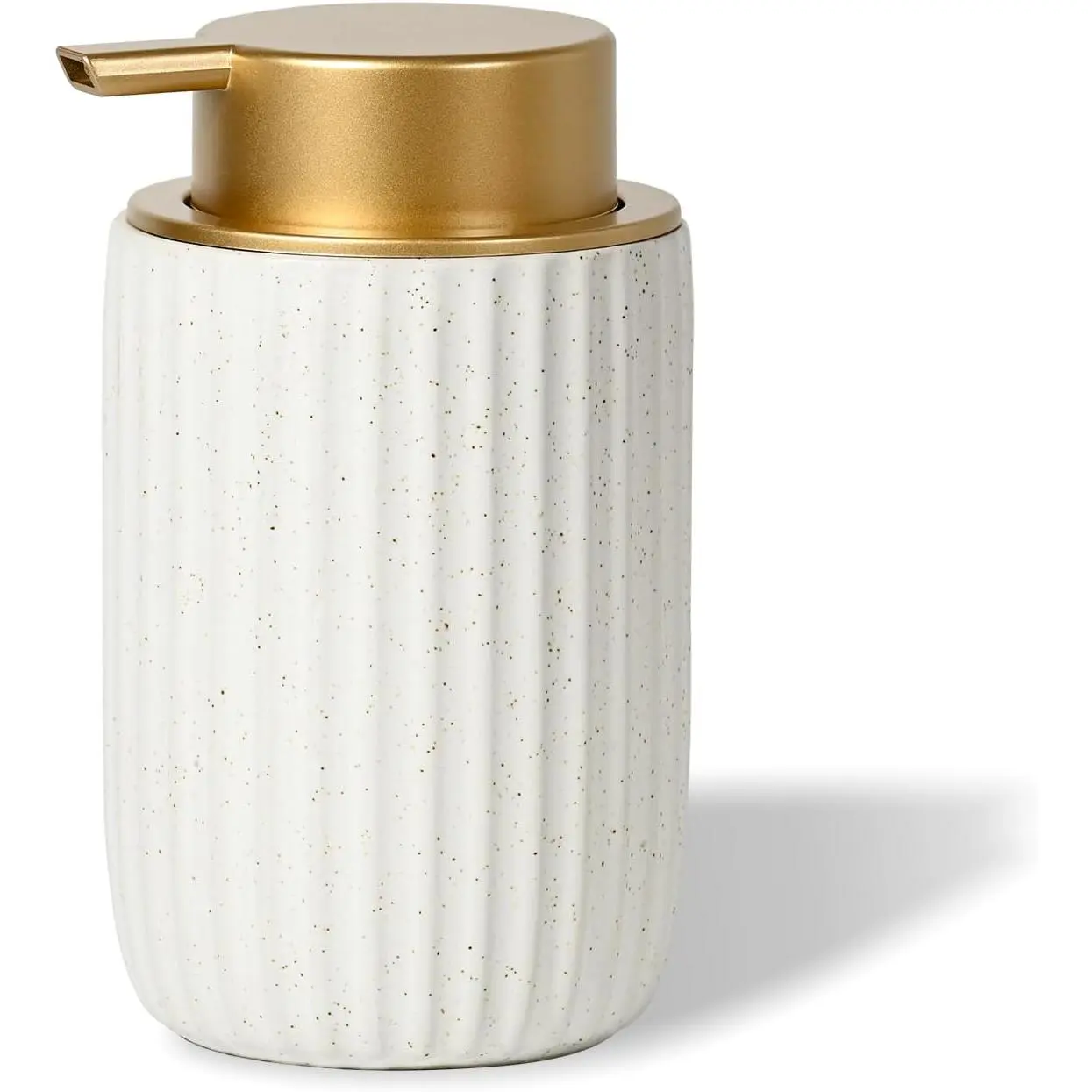 Speckled Matte White Ceramic  Soap Dispenser, 12 oz Refillable Pump with Golden Top, Elegant Foaming Dispenser for Bathroom or Kitchen, Speckled White