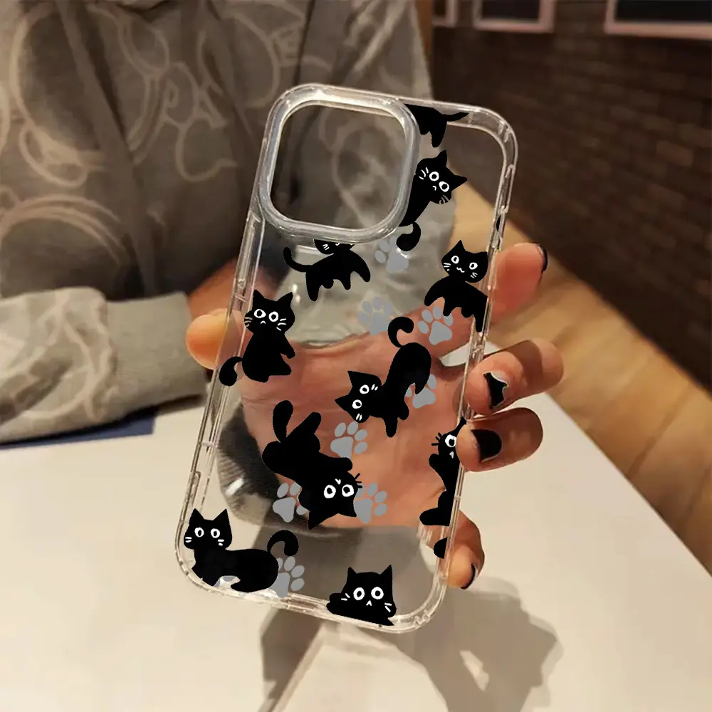 Cute Black Cat Paw Print Aesthetic TPU Transparent Phone Case - Anti-Drop, Anti-Slip, Large Camera Lens Cutout - Protection Casing Cover for iPhone 17,16,15,14,13,12,11,XS,X Series - Ideal Gift Phone Accessories, Smartphone, Handheld
