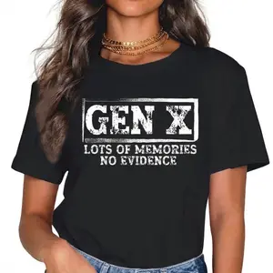 Gen X Lots Of Memories No Evidence Funny Graphic T-Shirt Vintage Distressed Crewneck Tee For Men Women Unisex Casual Short Sleeve Top 80s 90s Nostalgia Sarcastic Apparel