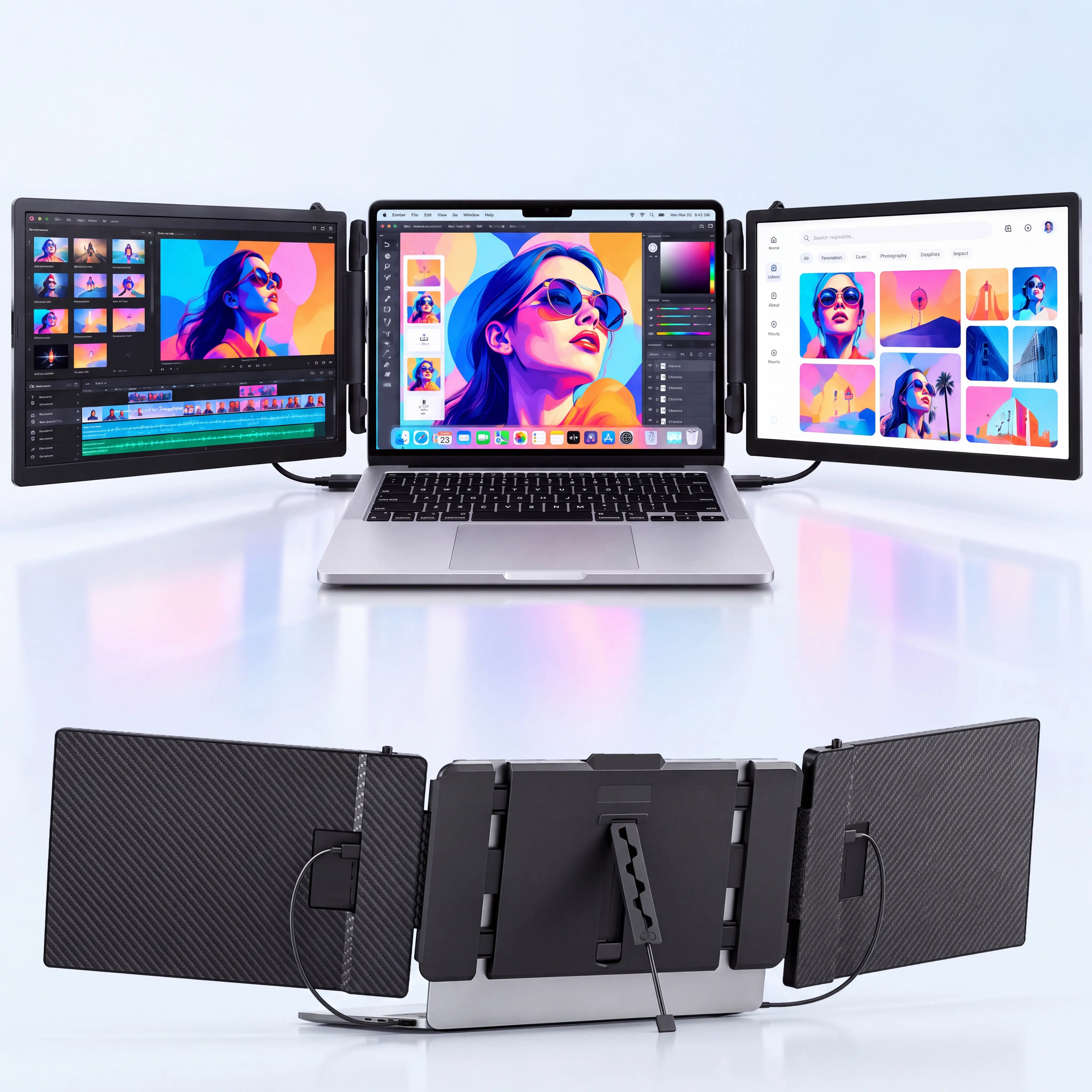 AOKER 14" Triple Laptop Screen Extender 1080P FHD IPS Portable Monitor 300 nits Brightness Ultra Light for Travel Compatible with Mac Windows Chrome Plug & Play