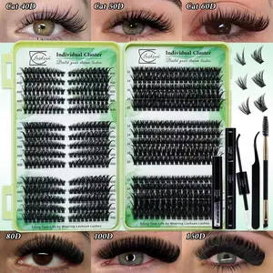 570 PCS Lash Clusters Kit, Diy Eyelash Clusters D Curl Cat 40D&50D&60D+80D 6 Styles Mix10-18mm/12-20mm Lash Extensions Kit with Bond&Seal Lash Remover Brush Lash Applicator, for Beginners & Pros, DIY at Home, Easy Apply for Makeup Daily
