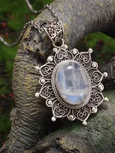 Vintage Ethnic Style Gemstone Pendant Necklace, Elegant Party Jewelry Gift for Women, Ladies' Fashion Accessory