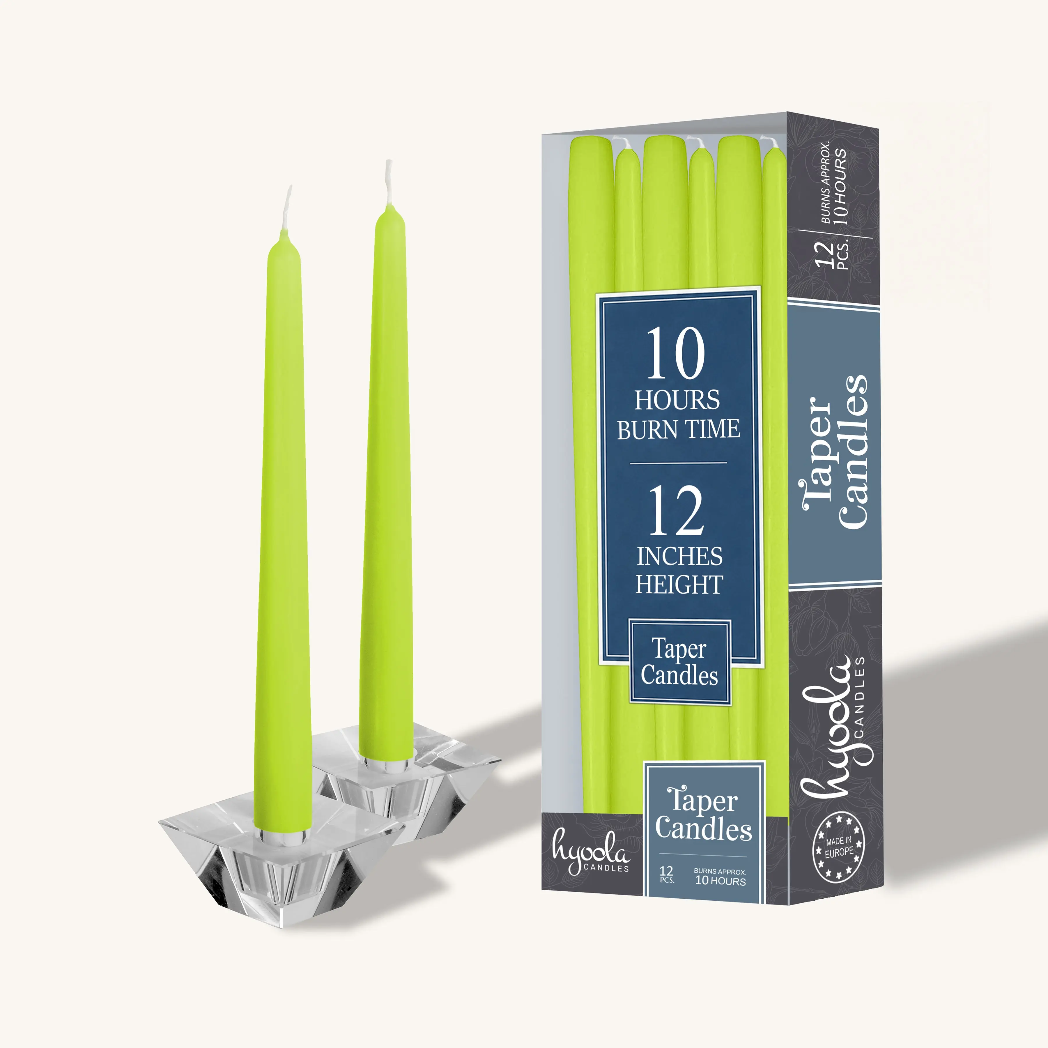 Lime Taper Candles - 12-Pack, 12-Inch, Unscented, Dripless Paraffin Wax Candles for Decor Lighting, Dinner Nights, Intimate Evenings with Refined Look, Smokeless