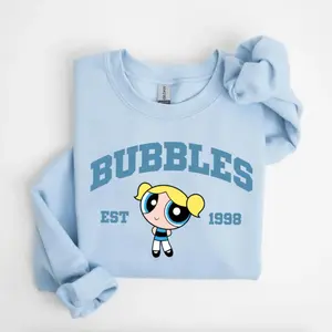 Bubbles Sweatshirt, Powerpuff Girls Character Sweatshirt, Cute Cartoon Weightlifting Tee, Gym Shirt, Graphic Gym Shirt, Vintage Washed Tee Cotton, Gym Shirt Women, For Men, Full Size