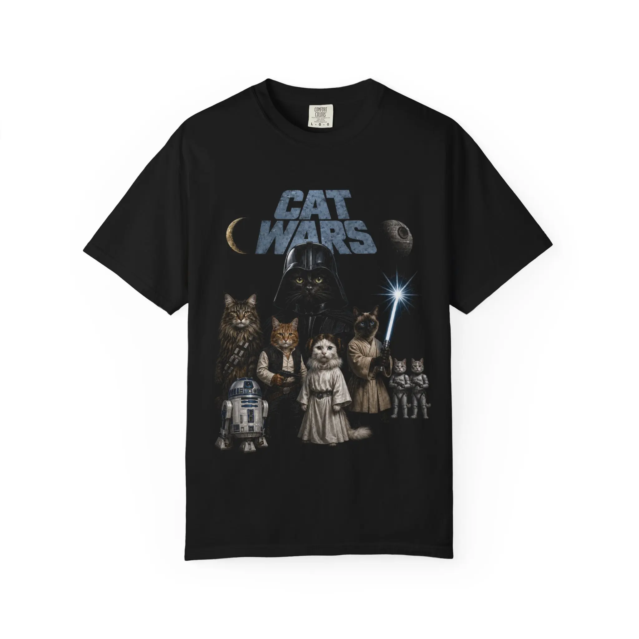 Cat Wars Funny Space Cat Parody Shirt – Vintage Sci-Fi Cat Lover Graphic Tee, Galactic Feline Adventure T-Shirt, Retro Cat Fan Gift, Humor Pet Owner Apparel, Unisex Graphic Tee, Black Washed Vintage...