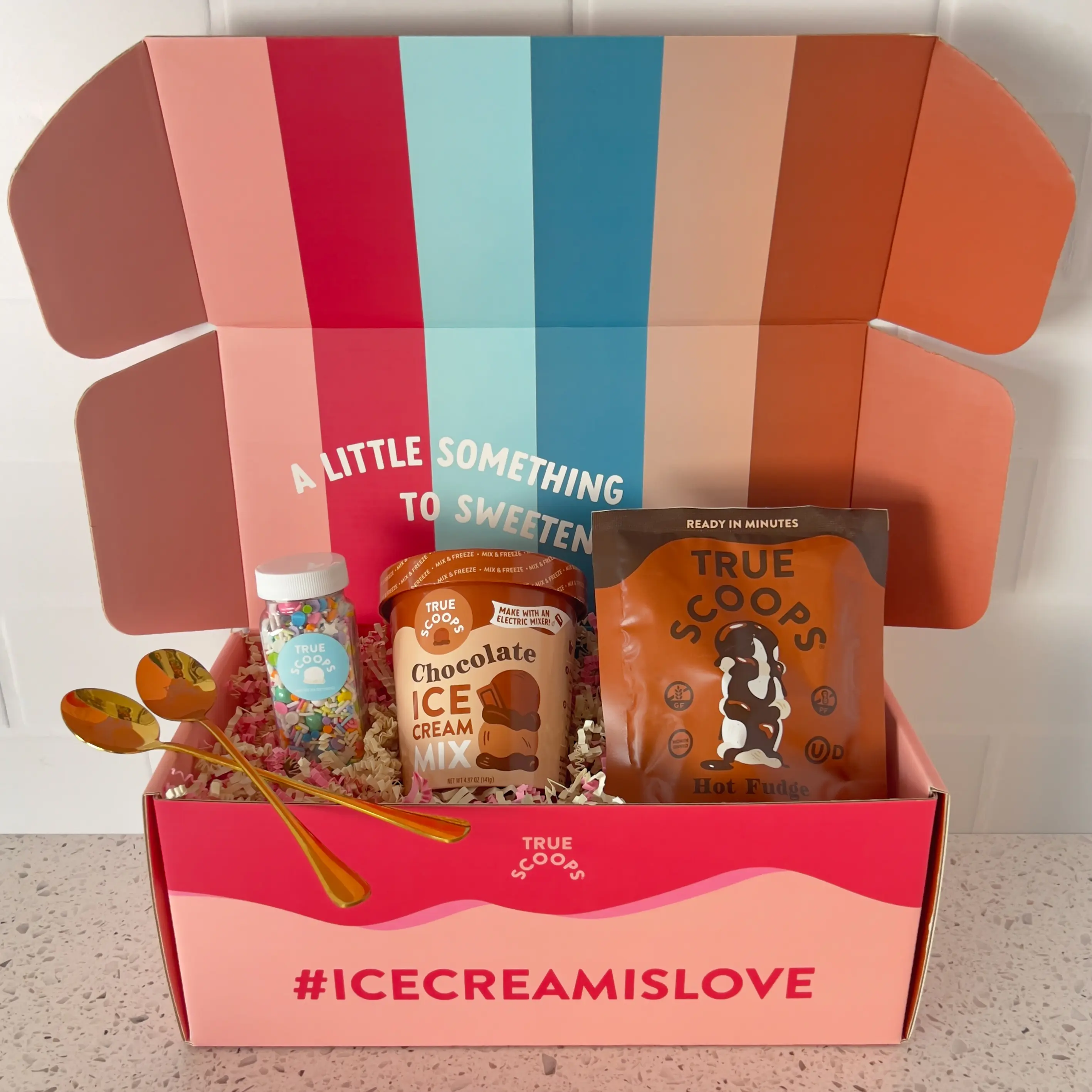 True Scoops DIY Ice Cream Kit - Chocolate & Hot Fudge with Sprinkles and Spoons