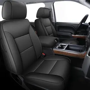 Premium Custom Fit Black Rear Seat Covers for Chevy Silverado/GMC Sierra 1500 2014-2018 & 2500HD/3500HD 2015-2019 - 40/60 Split Crew Cab Waterproof Leather Protectors, Airbag Safe Non-Slip Easy Install, Leather Seats Cover, Car Seat Cover