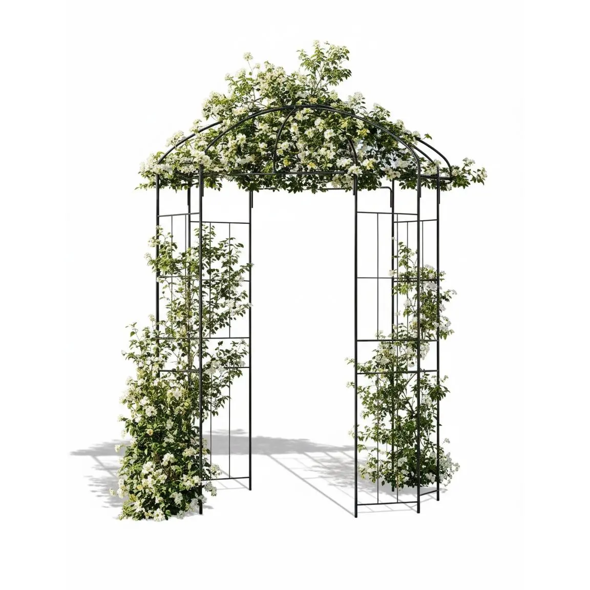 Heavy Duty Wrought Iron Garden Arbor Arch, Black Metal Birdcage Trellis Pergola, Functional Climbing Plant Support, Stylish Outdoor Wedding Ceremony Backdrop Pavilion for Patio and Backyard Decorative Use