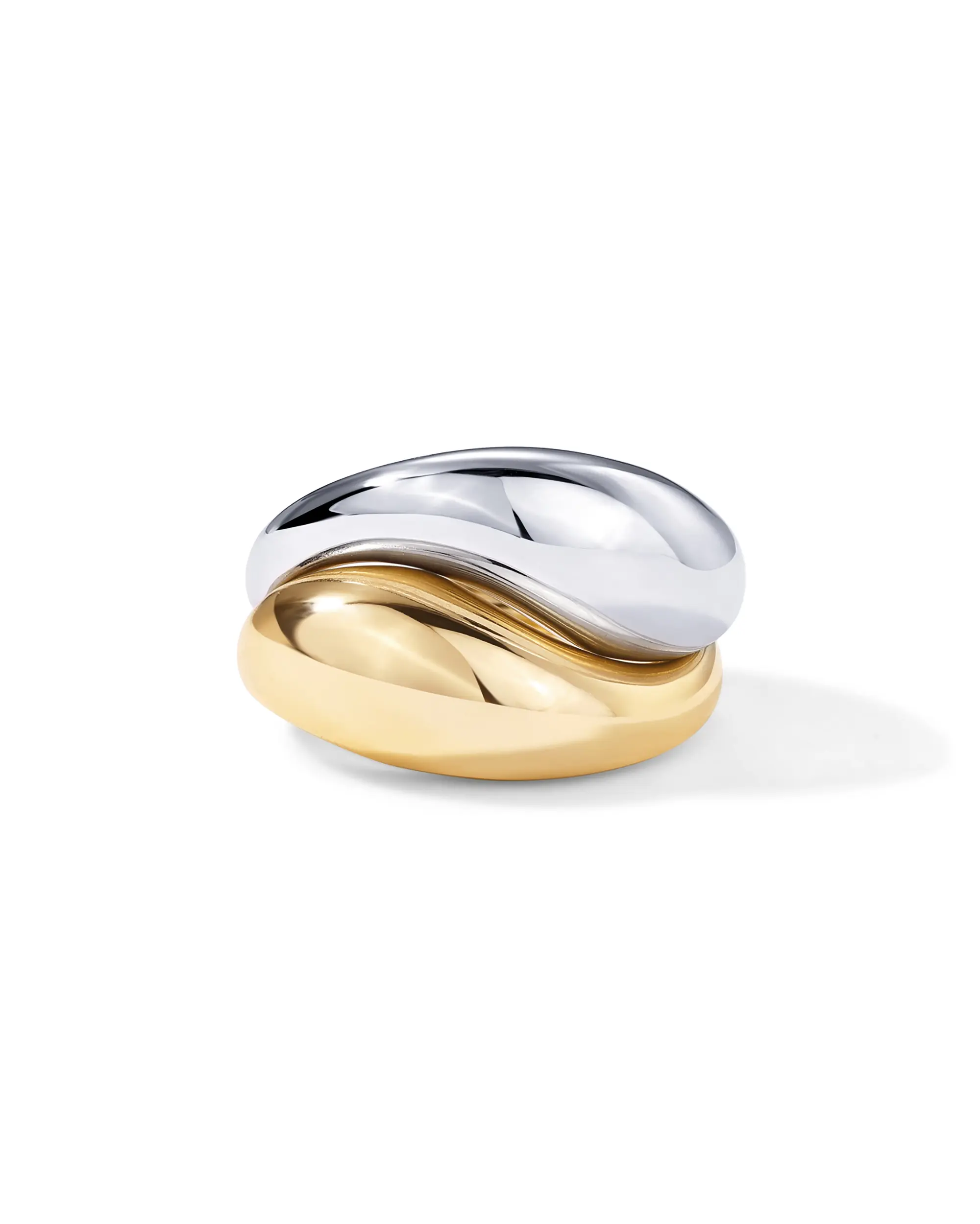 PAVOI 14K Gold Plated Mixed Metal Chunky Two Tone Wavy Dome Rings Pack for Women - Statement Ring Set