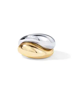 PAVOI 14K Gold Plated Mixed Metal Chunky Two Tone Wavy Dome Rings Pack for Women - Statement Ring Set