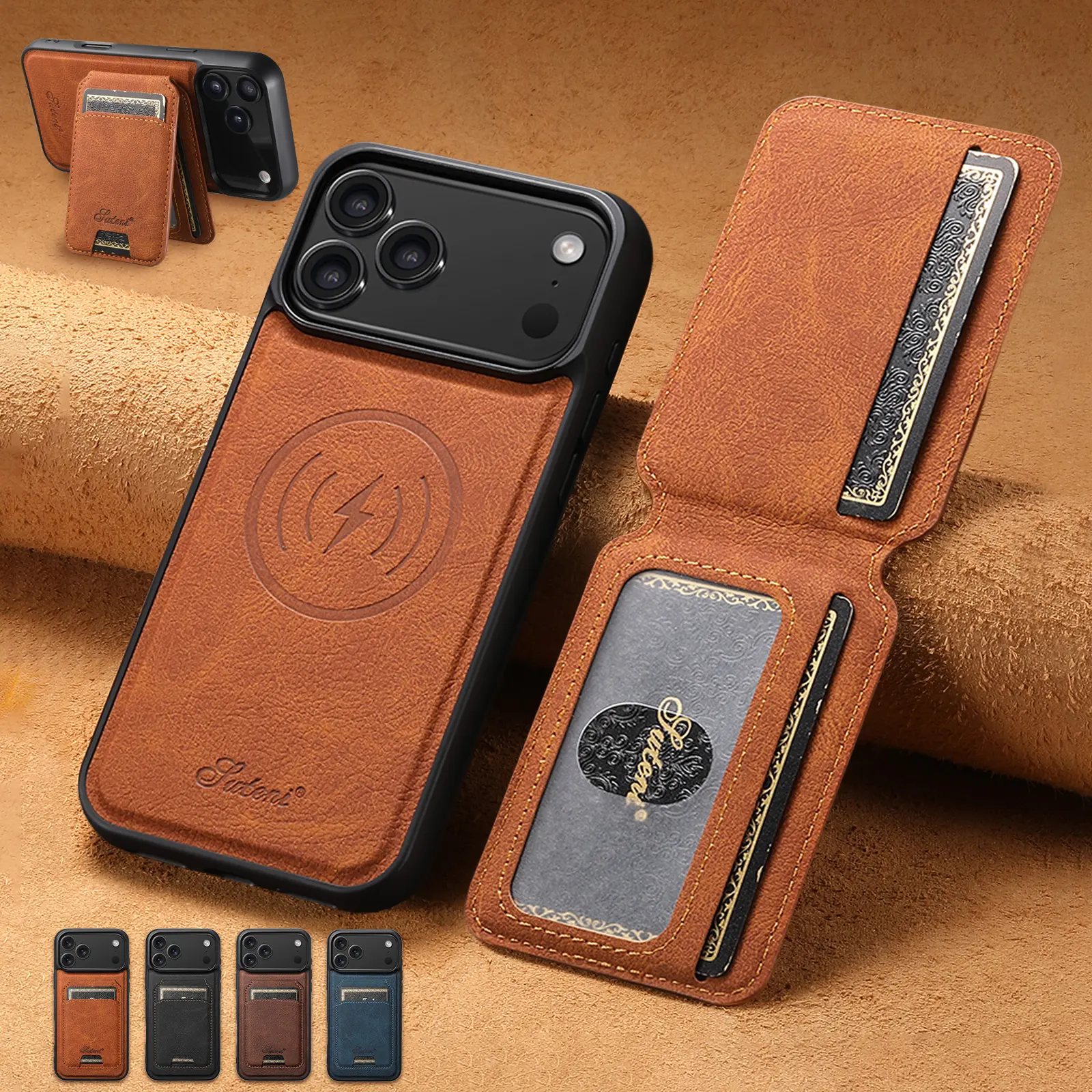 2in1 Removable Leather Card Wallet & Phone Case for iPhone 17 Pro Max 17 Air 16/15/14/13/12 Pro Max ,Waterproof Cow Hide Flip Stand Cover with MagSafe Wireless Charging Compatible #SummerVibes