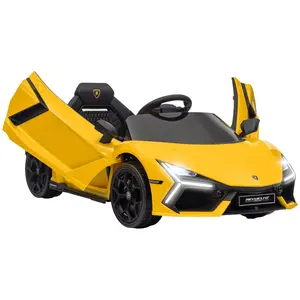 12V Kids Electric Car, Battery Powered Ride on Car with Hydraulic Doors, Remote Control, Transport Wheels, Spring Suspension, Music, Lights, 3 Speeds, Yellow