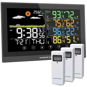 Rainbow Forest Weather Station Indoor & Outdoor Wireless with 3 Sensors Color Display Digital Atomic Clock Thermometer Forecast Station Adjustable Backlight