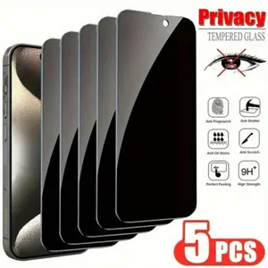 Privacy Plus: 5 Tempered Glass Smartphone Screen Protectors with Anti-Spy Feature for iPhone 16 Pro Max 15 Plus