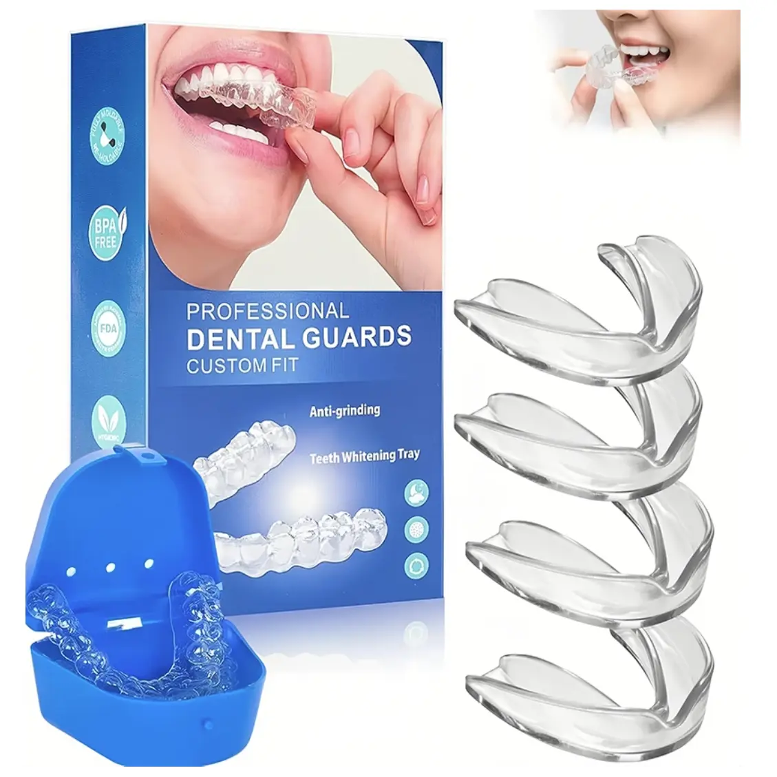 4pcs/Box Mouthguard Molding for Clenching Teeth Moldable Dental Teeth Night Guard for Adult Stop Teeth Grinding Bruxism Tray