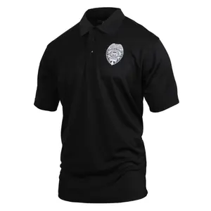 Rothco Moisture Wicking Security Guard Polo Shirt With Badge - Black 100% Polyester 3 Button Collar ISO Certified Uniform Shirt for Professional Security Guard, Collared Classic Shortsleeve Menswear Security Guard Workwear Top White Casual