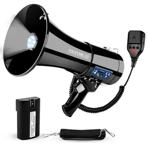 5 Core Megaphone 50W Bluetooth Rechargeable Bullhorn 1100 Yards Loud Siren w LED/USB/SD/AUX