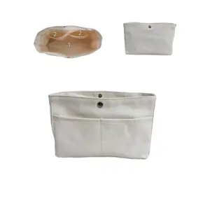 Canvas Tote Bag Insert Organizer Multi-pocket Handbag Shaper Purse Organizer with Zipper Pocket Large Capacity Inner Bag Makeup Storage Pouch Portable Cosmetic Bag for Women Travel Daily Office