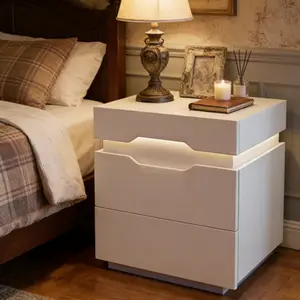 Furniwell Nightstand With Charging Station, 20 RGB Colors LED Lights, Bedside Table With Plug Outlets & 2 USB Ports, 2 Drawers & Top Storage Space, Modern Side Table for Bedroom