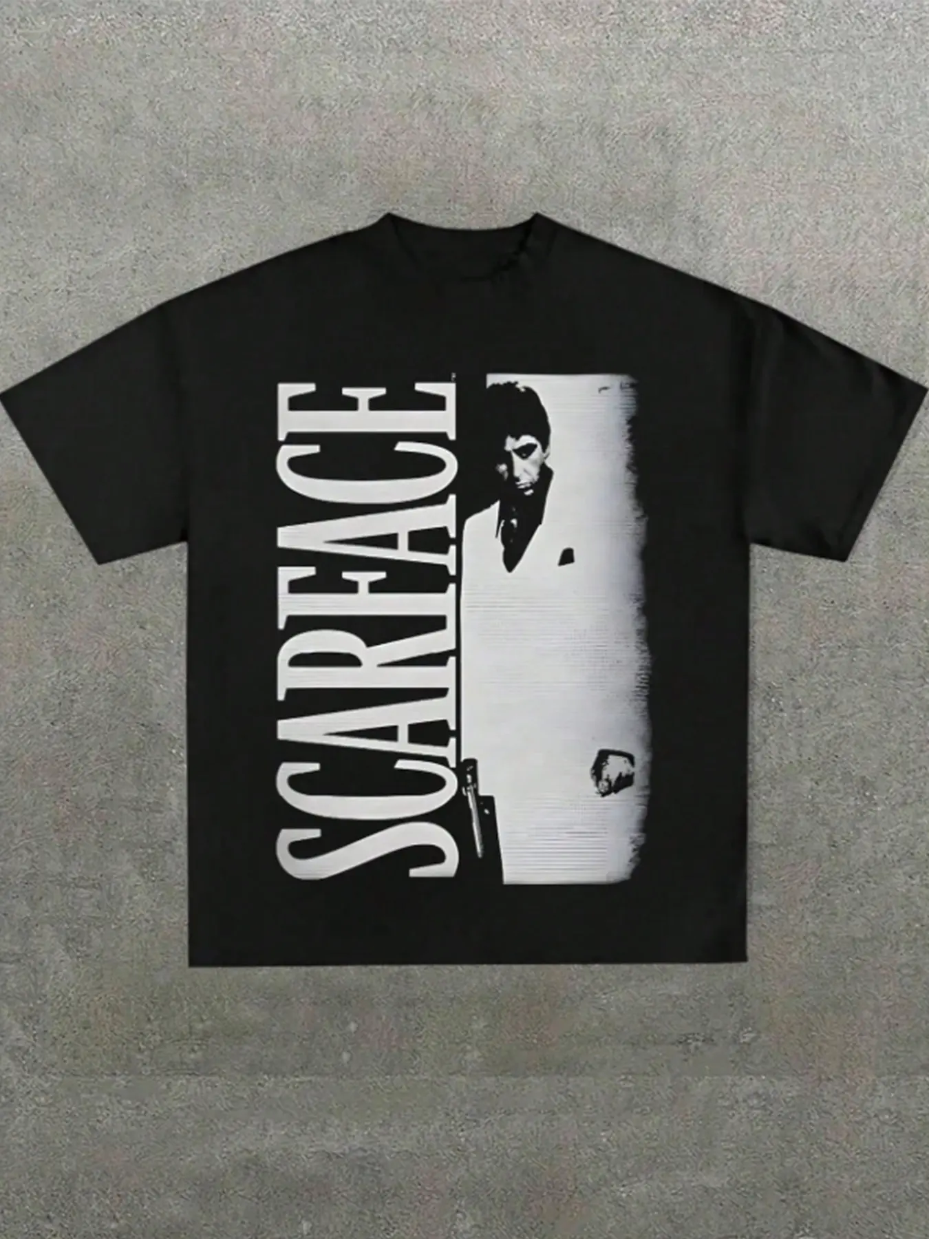 Men's Stylish Classic Casual Short-Sleeve Oversized Scarface Tony Montana Retro T-Shirt, 90s Hip Hop Movie Streetwear Top