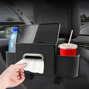 Car Rear Seat Hanging Storage Box, with Tissue Holder & 2 Cup Holders, Compact Interior Organizer, Simple Design, Essential Vehicle Accessory