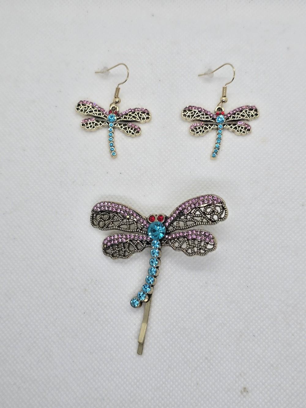 Coraline Inspired Dragonfly Earrings and Hair Clip Set! Hypo-Allergenic