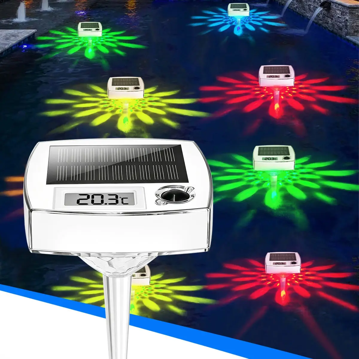 IP68Waterproof Wireless Pool Thermometer Easy Read, Digital Pool Thermometer 9 Light Show Floating for Swimming Pool, Hot Tub, Cold Plunge, Pond, Water Temperature Monitor Temperature Gauge