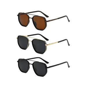 Women's Stylish Geometric Frame Double-Beam Metal Alloy Sunglasses, 2025 Back-to-School Fashion Eyewear with UV Protection Lenses, Fall-Summer Travel Accessory, Sunglasses For Women, Stylish Sunglasses