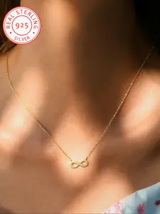 925 Silver Necklace with Minimalist Mobius Infinity Design, Set with Sparkling Created Zircon, Symbol of Eternal Love, Anniversary Necklace