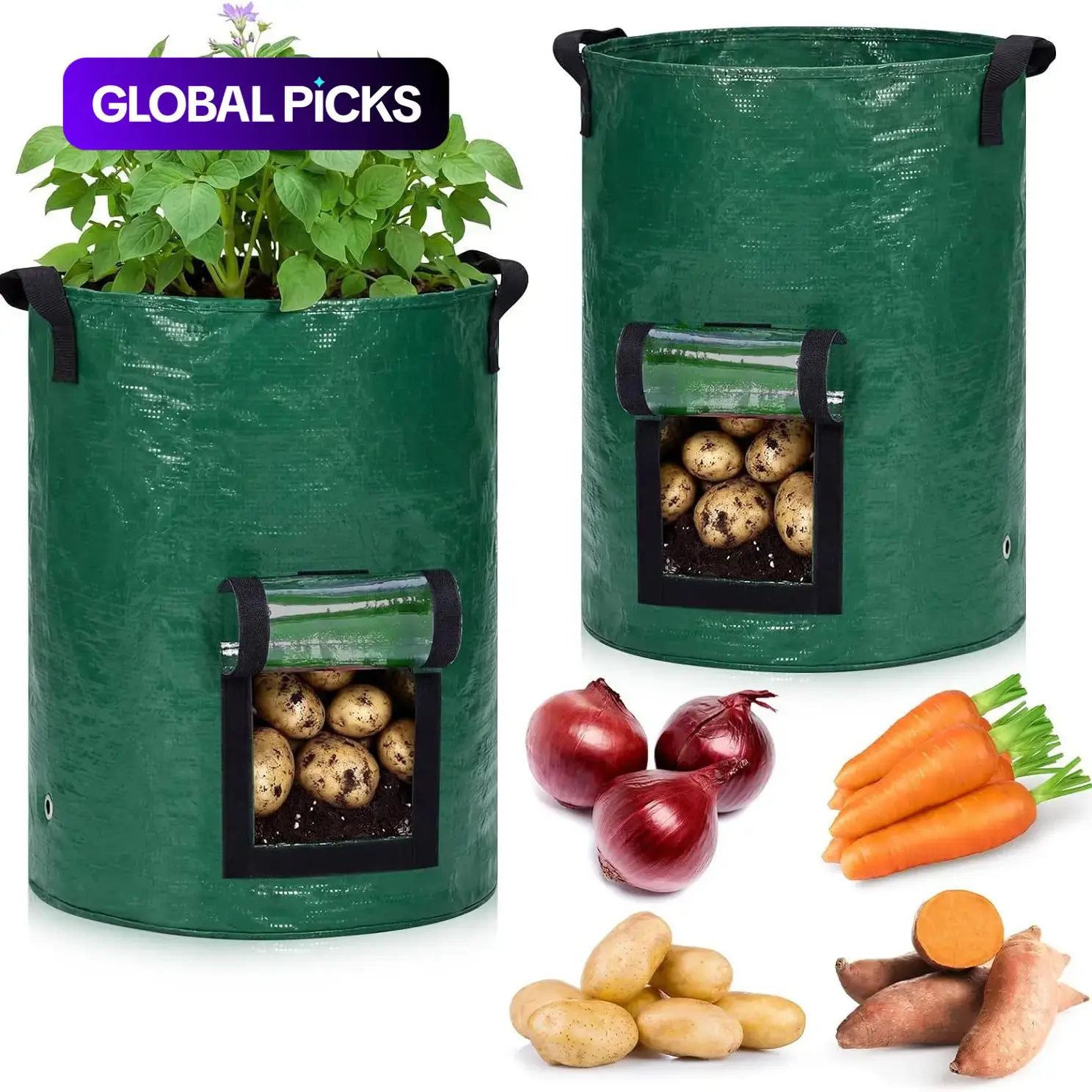 Potato Grow Bag, 7-Gallon Breathable Planter with Flap & Handle, Reusable Vegetable Garden Planting Bag, Potato Planting Bags, Outdoor Planters, Stackable Planters, Planters For Outdoor Plants, Gardening and Garden Accessories #GLOBAL PICKS