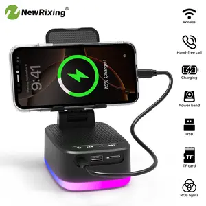 NewRixing 6w Compact Wireless Speaker with Phone Stand, Dual Pairing, 1800mah Battery, 6 Hours Playtime, High Fidelity Sound, USB Charging, RGB Light
