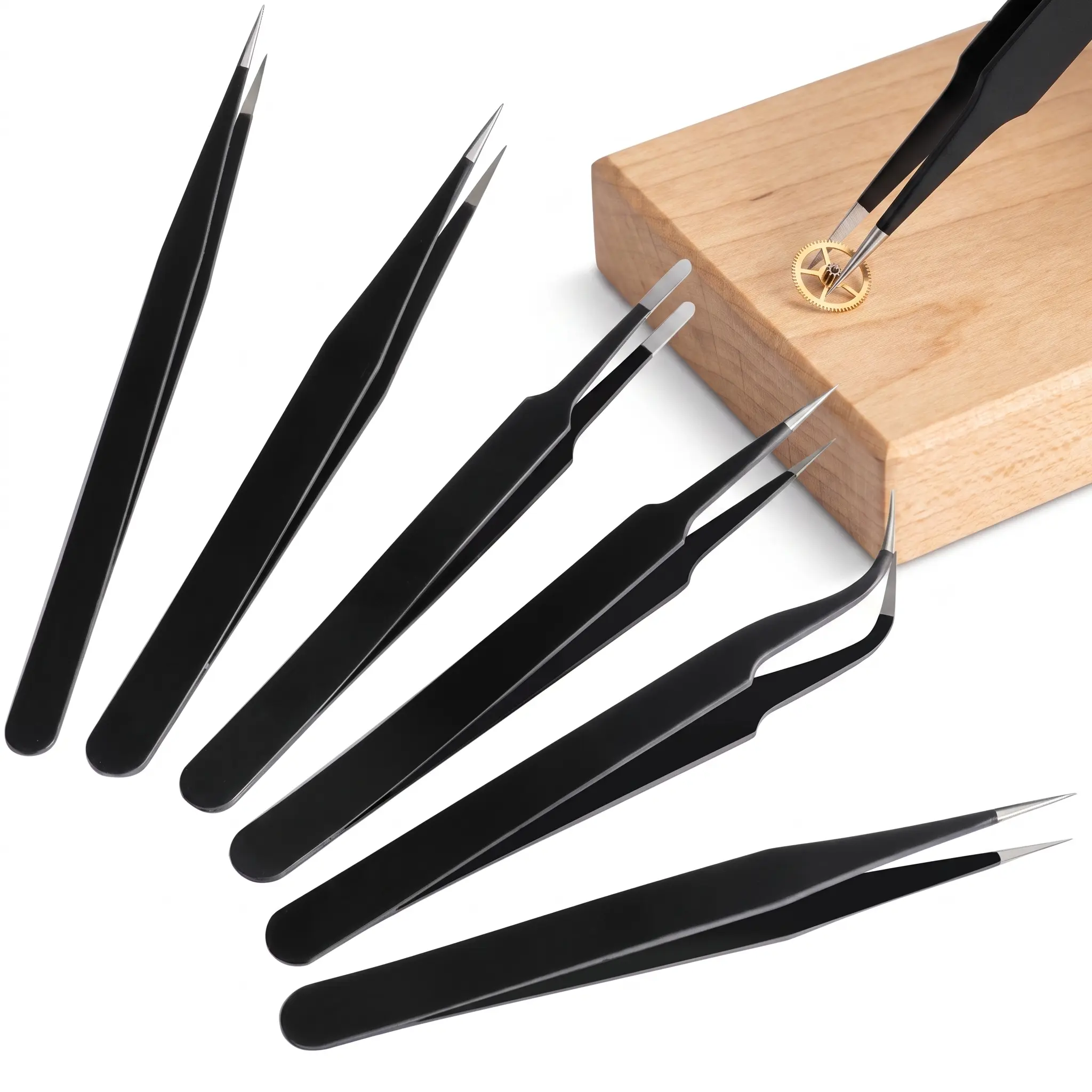 6PCS Precision Industrial Stainless Steel Tweezers Set - Anti-Static, Corrosion-Proof ESD Tools with Smooth Cosmetic Lash Tweezers, Eyelash Separator for Electronics, Laboratory Work, Eyelash Bonding Tasks, Eyelash Bonding Tools