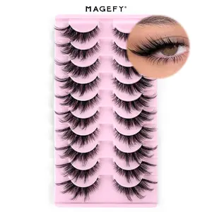 MAGEFY 10 Pairs Fox False Eyelashes, Cat Eye Wet Lash Spiky Style Lash Extension, 3D Lightweight Soft Fiber Fake Mink Materials, Comfortable Wearing for Makeup Daily Work Cosmetic