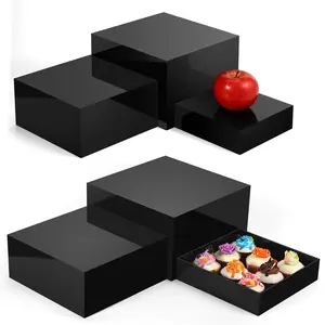 6 Pack Acrylic Display Boxes Cube Riser, Food Display Stands for Party Buffet Risers Black Cake Stand Acrylic Square Food Display Set Dessert Table Display Nesting Riser Jewelry Display Holder