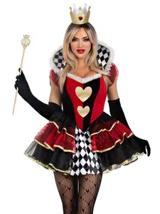Heart Queen Costume - Queen of Hearts-Inspired Halloween Costume with Royal Crown & Dress for Cosplay and Themed Events
