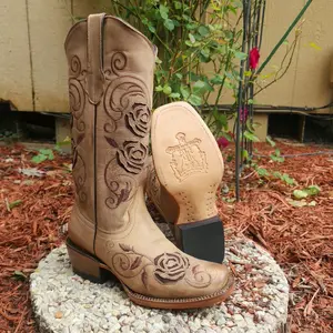 Tanner Mark Brown Roses Cowgirl Boot