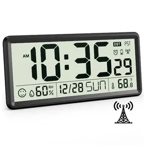 15 Inch Atomic Digital Wall Clock, Battery Operated, Auto Set, Big Display with Temperature, Humidity, Date, Day, Silent Non-Ticking, 4 Time Zones, DST, Wireless Self-Setting, Large Desk Clock Perfect for Home, Office or Classroom, Father's Day Gift summe