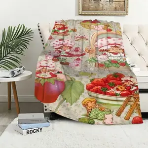 Strawberry Shortcake Cute Girl Blanket Ultra Soft Plush Flannel Cozy Warm Bedroom Living Room Sofa Office Nap Rug Throw Decor Birthday Gift Christmas Gift for Kids Girls Teens Fans Kawaii Fruit Style