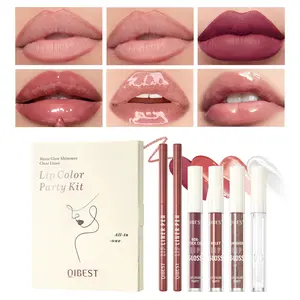 6 PCS Complete Lip Color Set, 2 Lip Liners, 1 Matte Liquid Lipstick, 2 Mirror Lip Glazes, 1 Transparent Lip Oil Balm, All-in-One Lip Makeup Kit for Full Coverage Glossy Balm Finish Looks