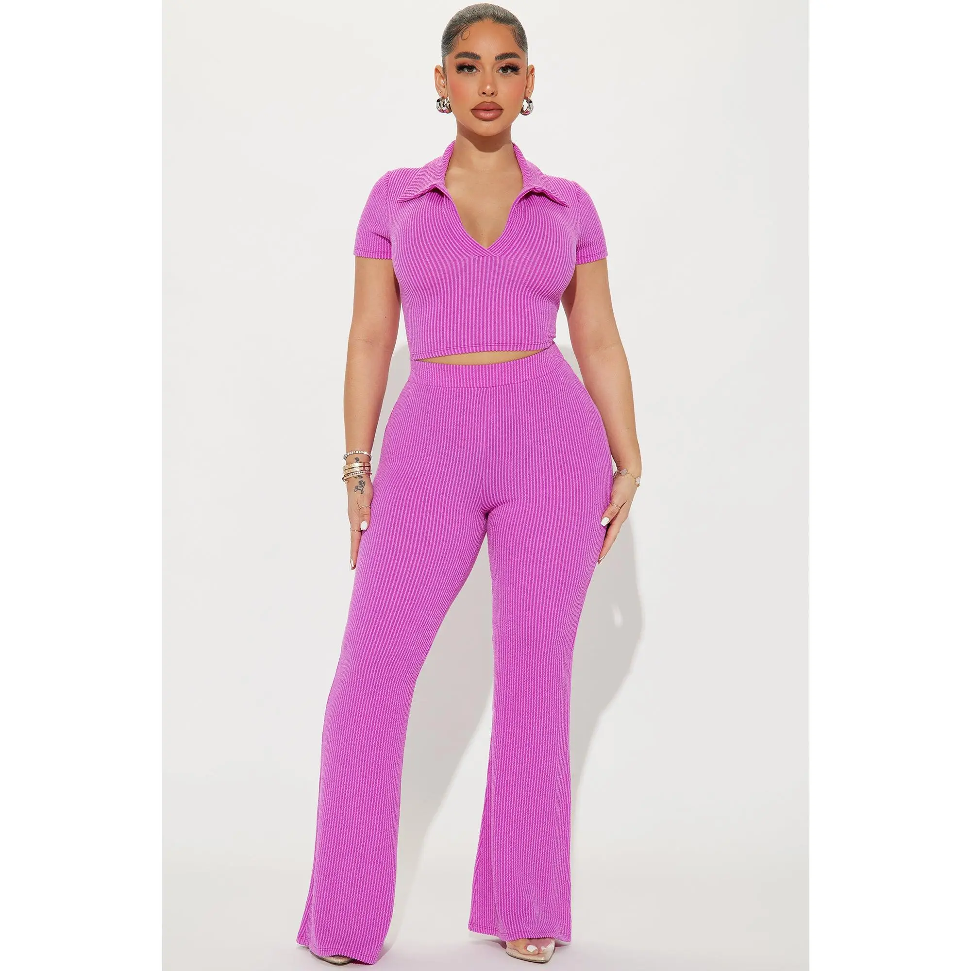 Josie Ribbed Pant Set - Magenta