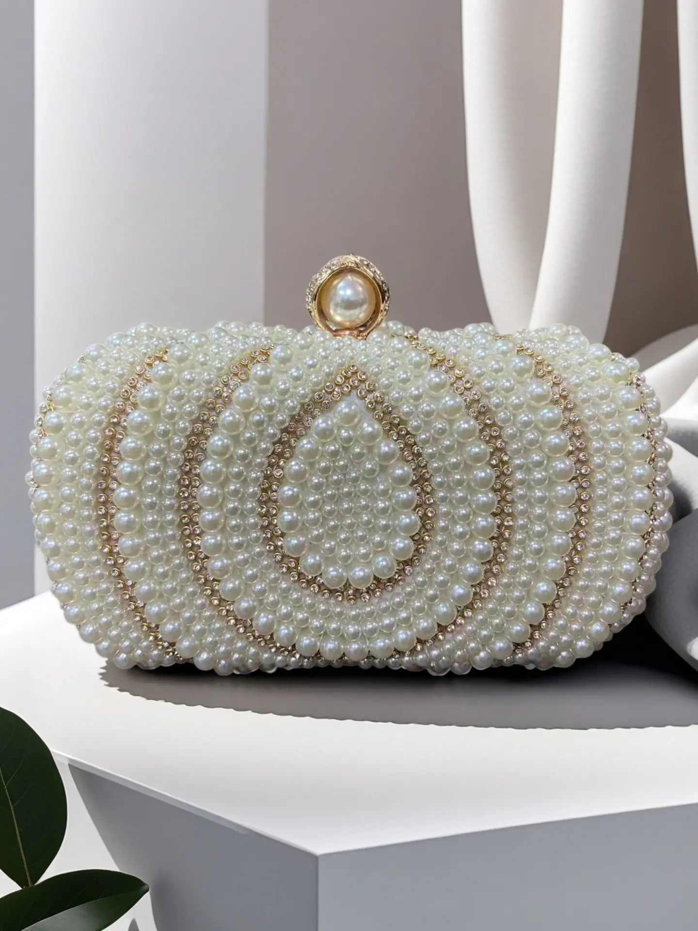 New Sweet Fashion Rhinestone Diamond Pattern Pearl Ring Head Bag, Party Handbag, Evening Gown Bag, Evening Clutch, Elegant Accessory, Clutch Purse, Fashionable Embellished Clutch