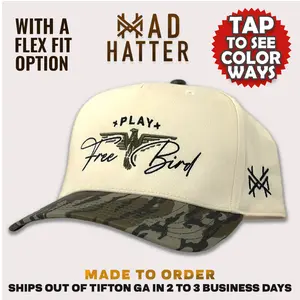 Play Free Bird MadHatter's Embroidered Snapback Adjustable (Up To A Size 8 Head) Premium Trucker Hat Play Free Bird MadHatter's Embroidered Snapback Adjustable (Up To A Size 8 Head) Premium Trucker Hat