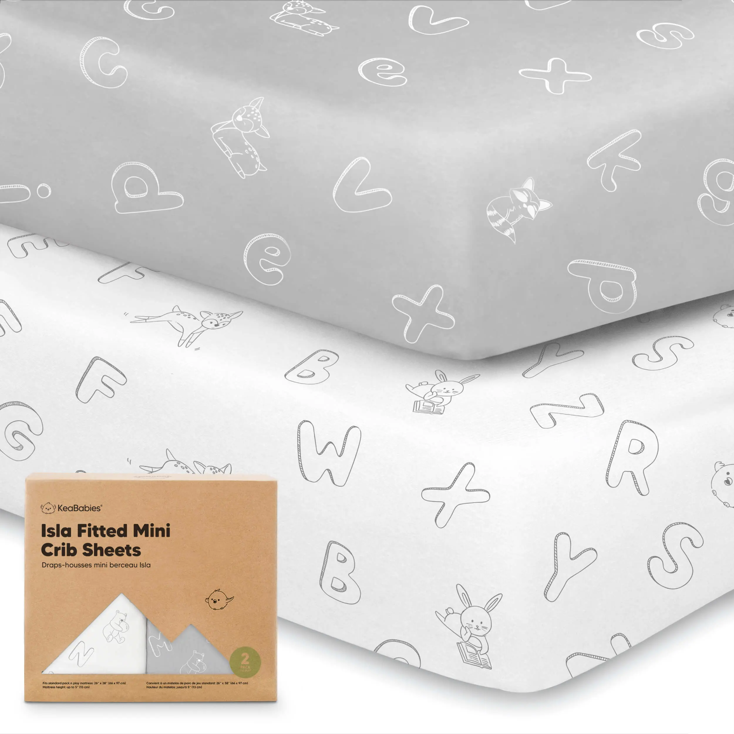 Pack and Play Sheets Fitted - 2-Pack Mini Crib Sheets for Pack N Play Mattress 38x26, Soft & Cozy, Neutral Toddler Playard Bedding, Snug Fitted Mini Baby Crib Mattress Cover Boy, Girl