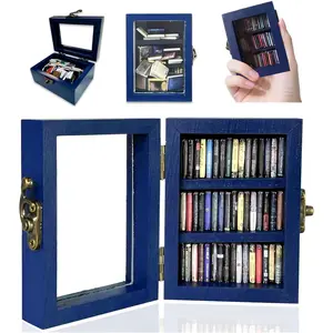 Stress-Relief Blue Mini Bookshelf - Includes 60 Mini Book Models, Rocking Design, Decorative - Home/Study/Desk Decor Miniature Display Stand Home Decor Accessory Interior Decoration Accessories