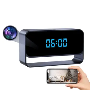 New digital clock with FHD 1080P resolution, WiFi connection protocol, night vision function, small hidden camera with app custom settings, suitable for home indoor security Remote Black Monitor Wireless  Portable Monitor Camera